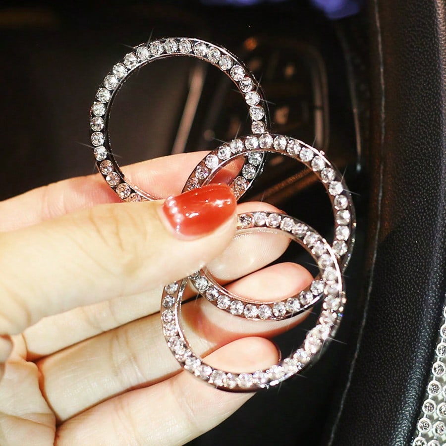 1pc Car One-Touch Start Button Decorative Ring, Rhinestone Crystal Ignition Ring, White