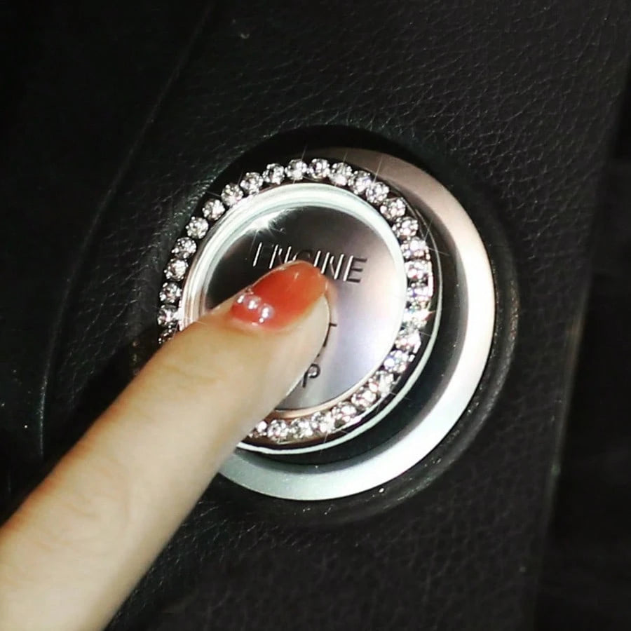 1pc Car One-Touch Start Button Decorative Ring, Rhinestone Crystal Ignition Ring, White