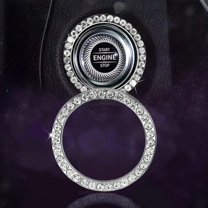 1pc Car One-Touch Start Button Decorative Ring, Rhinestone Crystal Ignition Ring, White