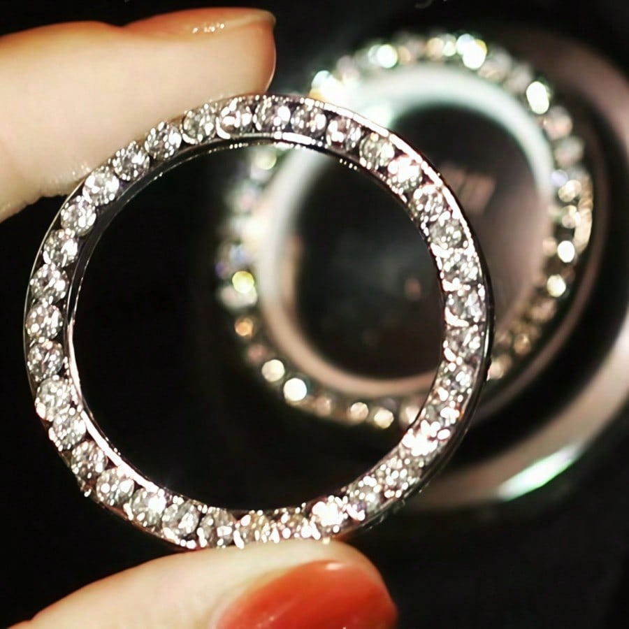 1pc Car One-Touch Start Button Decorative Ring, Rhinestone Crystal Ignition Ring, White