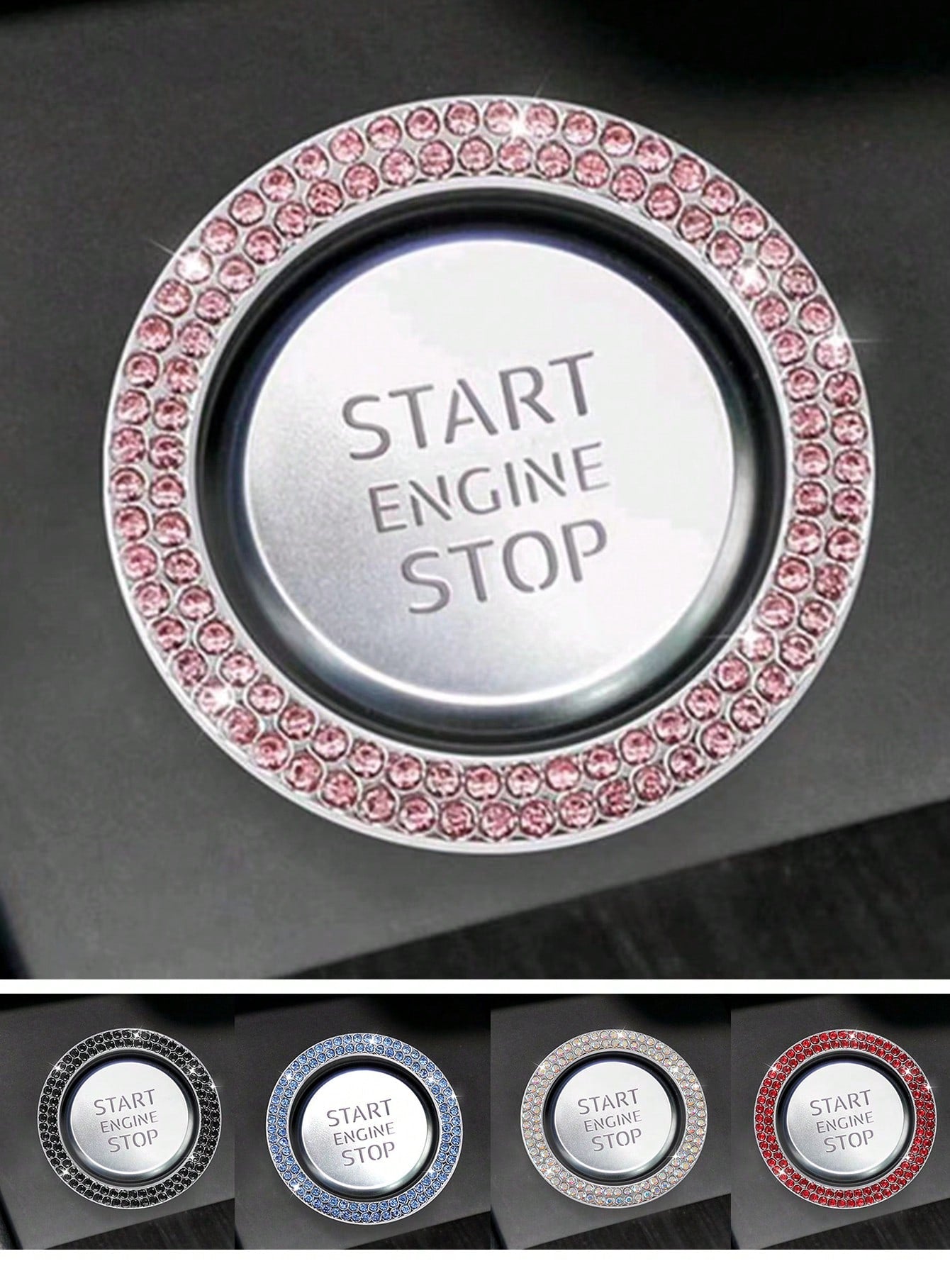 1pc Car One-Touch Start Button Decorative Ring, Double-Row Rhinestone Inlaid Crystal Ignition Ring Decor, Car Interior Sticker