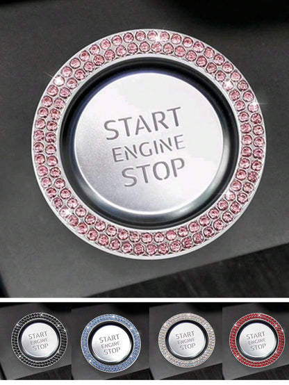 1pc Car One-Touch Start Button Decorative Ring, Double-Row Rhinestone Inlaid Crystal Ignition Ring Decor, Car Interior Sticker
