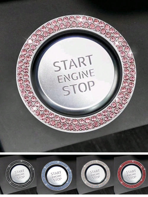 1pc Car One-Touch Start Button Decorative Ring, Double-Row Rhinestone Inlaid Crystal Ignition Ring Decor, Car Interior Sticker