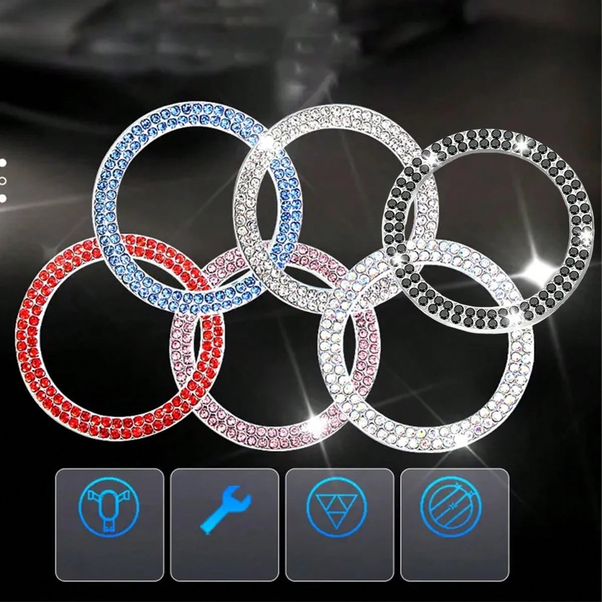 1pc Car One-Touch Start Button Decorative Ring, Double-Row Rhinestone Inlaid Crystal Ignition Ring Decor, Car Interior Sticker