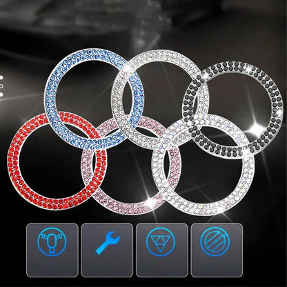 1pc Car One-Touch Start Button Decorative Ring, Double-Row Rhinestone Inlaid Crystal Ignition Ring Decor, Car Interior Sticker