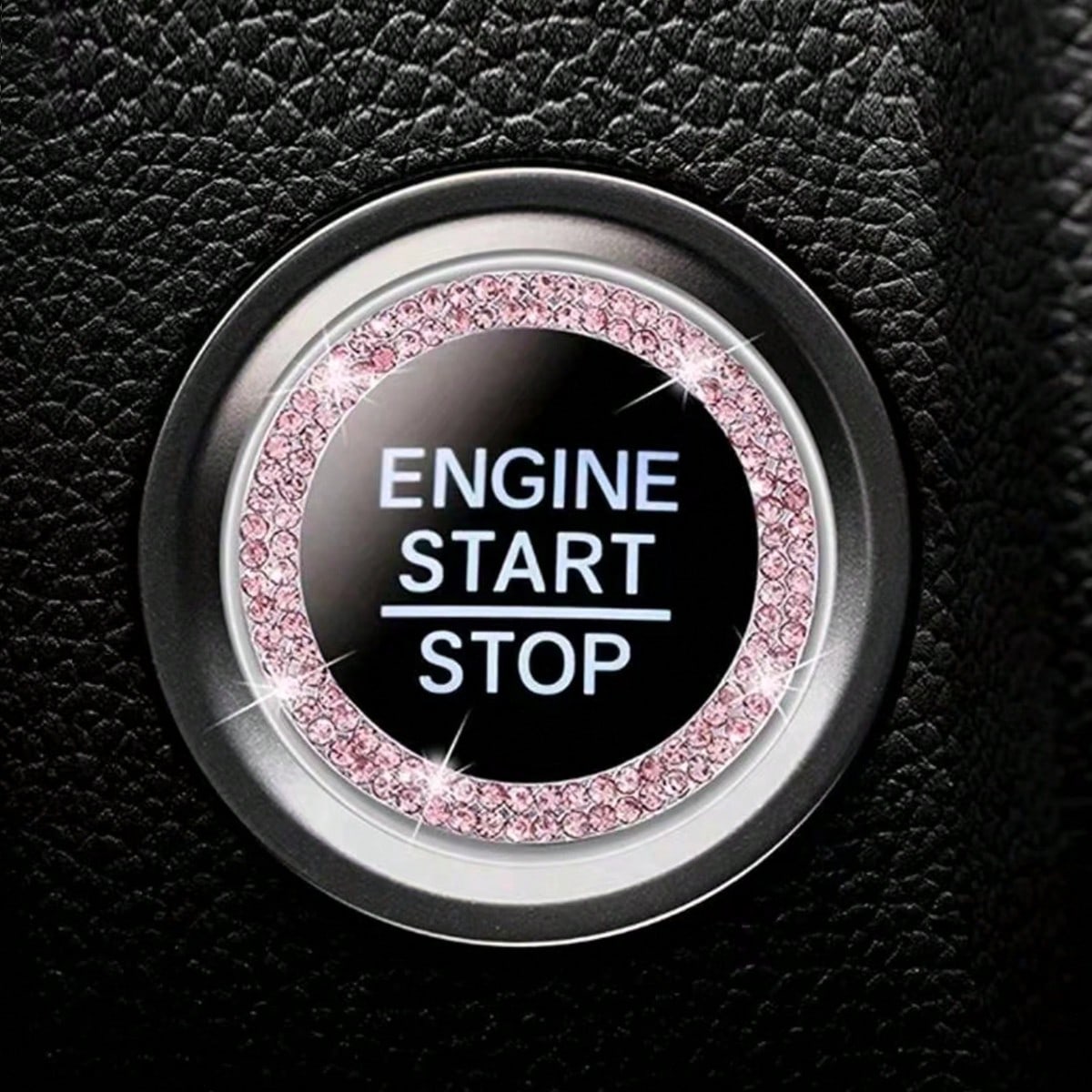 1pc Car One-Touch Start Button Decorative Ring, Double-Row Rhinestone Inlaid Crystal Ignition Ring Decor, Car Interior Sticker
