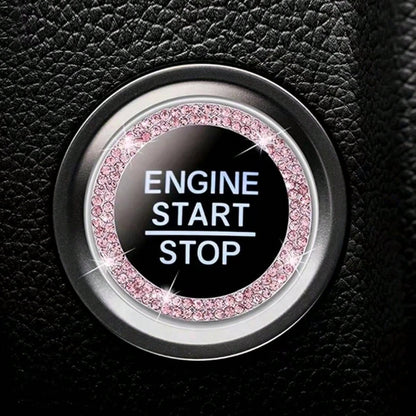 1pc Car One-Touch Start Button Decorative Ring, Double-Row Rhinestone Inlaid Crystal Ignition Ring Decor, Car Interior Sticker