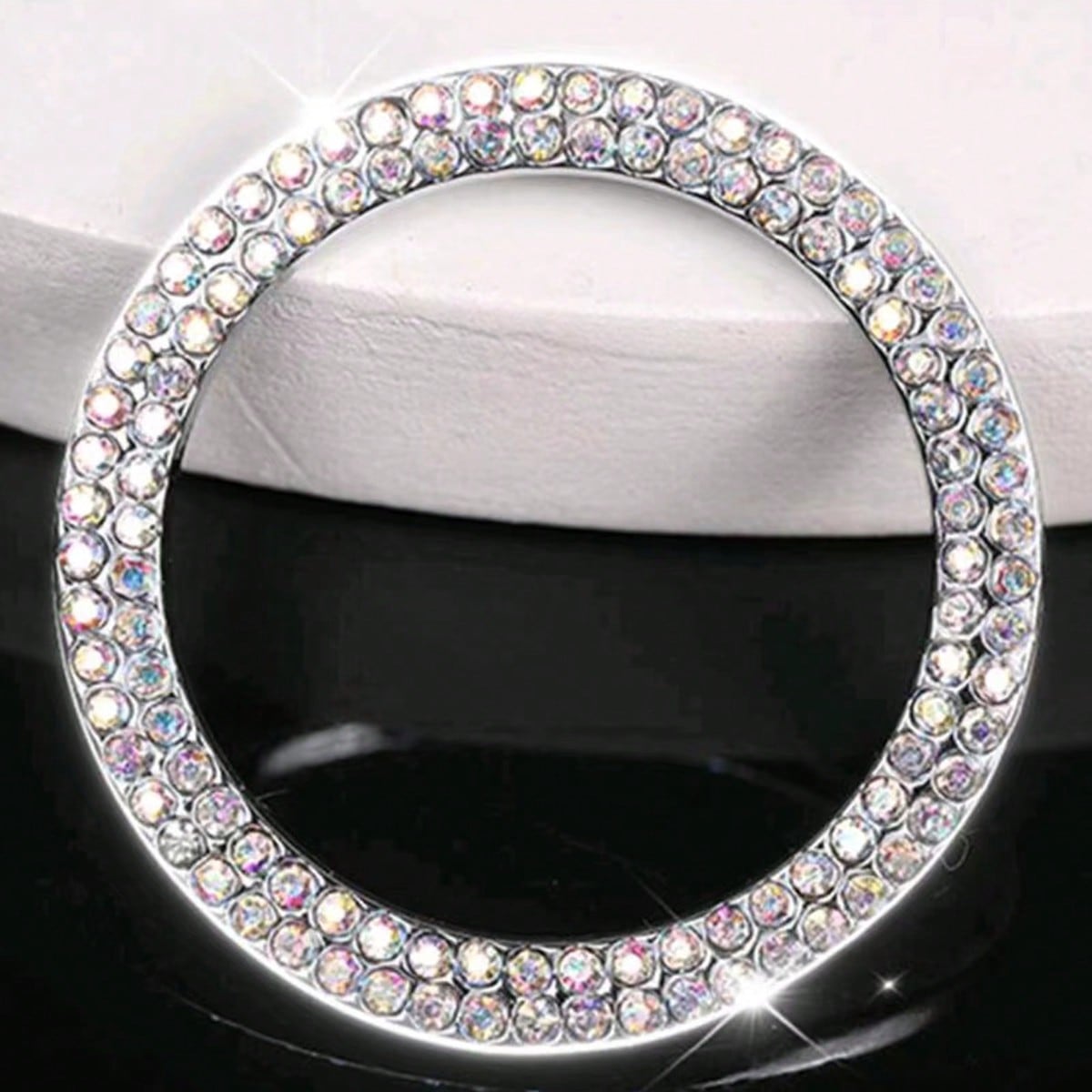 1pc Car One-Touch Start Button Decorative Ring, Double-Row Rhinestone Inlaid Crystal Ignition Ring Decor, Car Interior Sticker