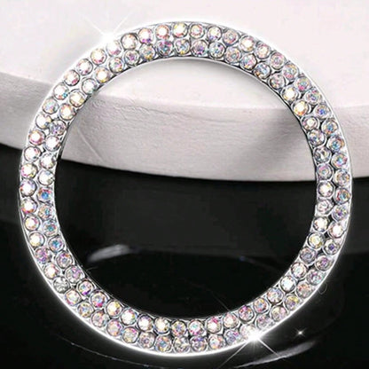 1pc Car One-Touch Start Button Decorative Ring, Double-Row Rhinestone Inlaid Crystal Ignition Ring Decor, Car Interior Sticker