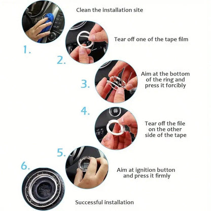 1pc Car One-Touch Start Button Decorative Ring, Double-Row Rhinestone Inlaid Crystal Ignition Ring Decor, Car Interior Sticker