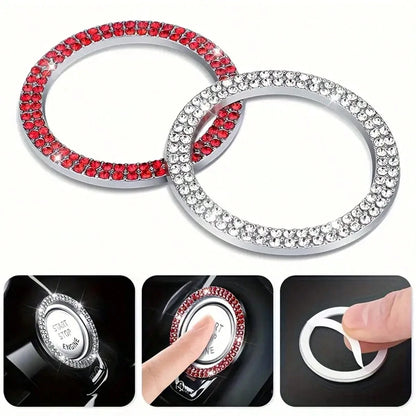 1pc Car One-Touch Start Button Decorative Ring, Double-Row Rhinestone Inlaid Crystal Ignition Ring Decor, Car Interior Sticker