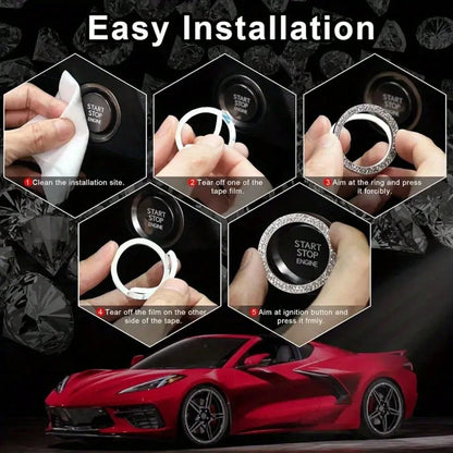 1pc Car One-Touch Start Button Decorative Ring, Double-Row Rhinestone Inlaid Crystal Ignition Ring Decor, Car Interior Sticker
