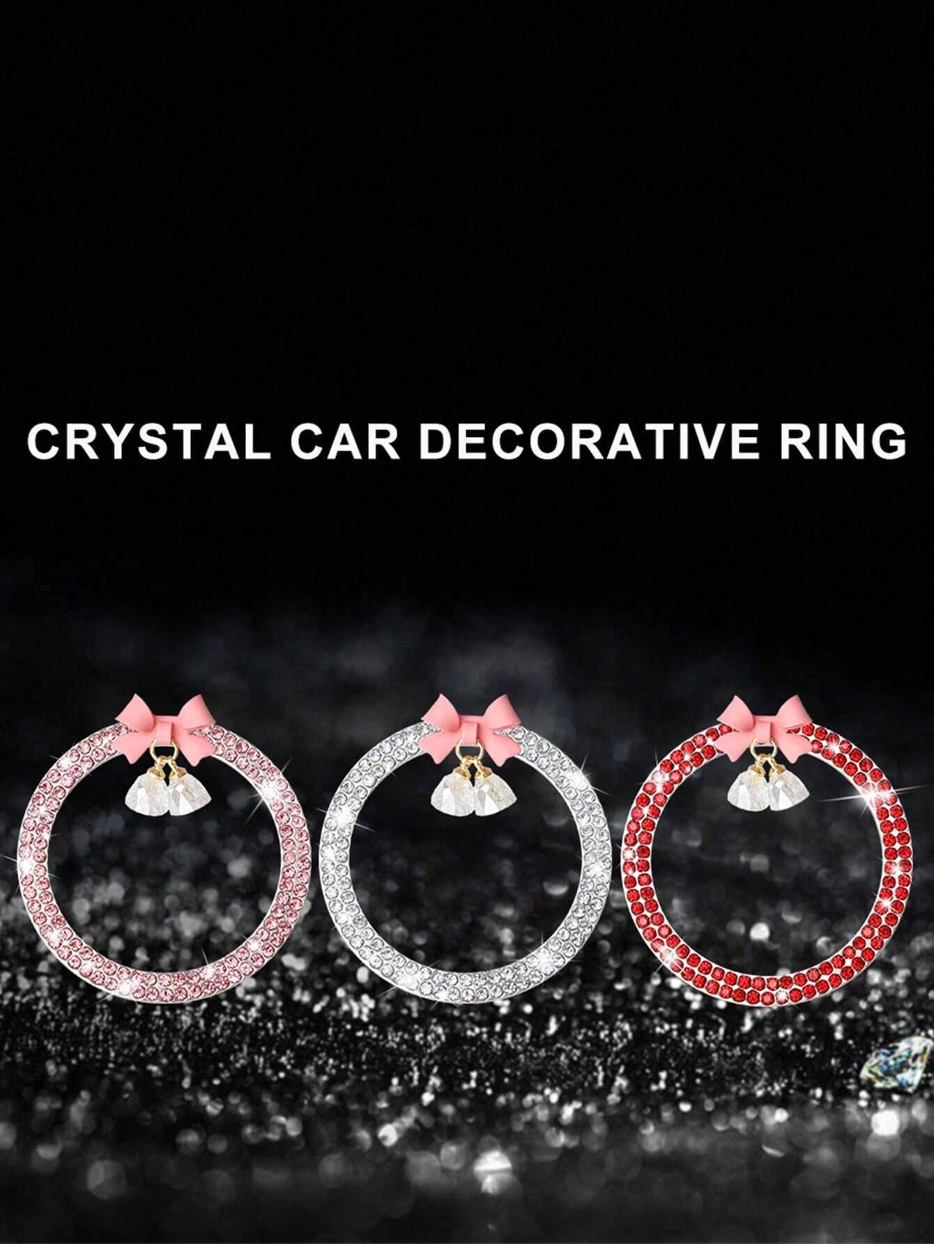 1pc Car One-Touch Start Decorative Sticker, Interior Button Inlaid Diamond Bow Crystal Bell Pendant Ignition Ring