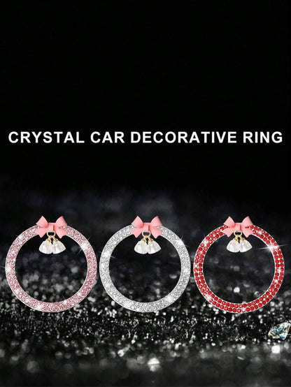 1pc Car One-Touch Start Decorative Sticker, Interior Button Inlaid Diamond Bow Crystal Bell Pendant Ignition Ring
