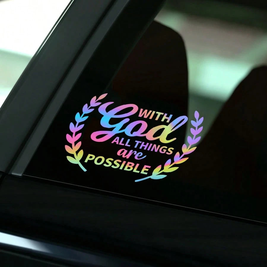 1pc Car Personalized Stickers, With God All Things Are Possible, Rear Windshield Decoration Stickers, Personalized Graffiti Stickers, Warm And Inspirational Stickers