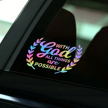 1pc Car Personalized Stickers, With God All Things Are Possible, Rear Windshield Decoration Stickers, Personalized Graffiti Stickers, Warm And Inspirational Stickers