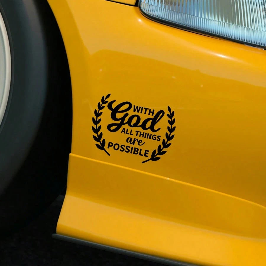 1pc Car Personalized Stickers, With God All Things Are Possible, Rear Windshield Decoration Stickers, Personalized Graffiti Stickers, Warm And Inspirational Stickers