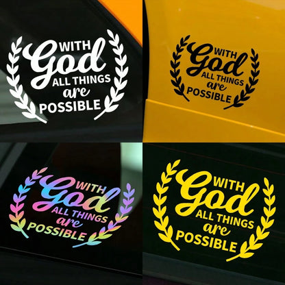 1pc Car Personalized Stickers, With God All Things Are Possible, Rear Windshield Decoration Stickers, Personalized Graffiti Stickers, Warm And Inspirational Stickers