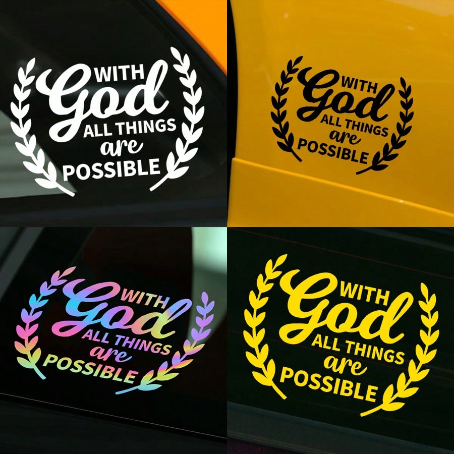 1pc Car Personalized Stickers, With God All Things Are Possible, Rear Windshield Decoration Stickers, Personalized Graffiti Stickers, Warm And Inspirational Stickers