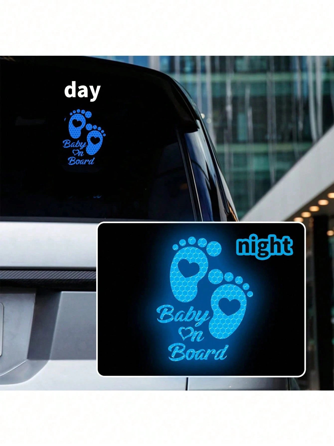 1pc Car Reflective Baby Decal- Waterproof Vinyl Cartoon Footprint Warning Sticker For Bumpers And Windows- High Visibility Nighttime Reflective Adhesive Sign For Vehicle, Foot/Round Mom & Baby Desig