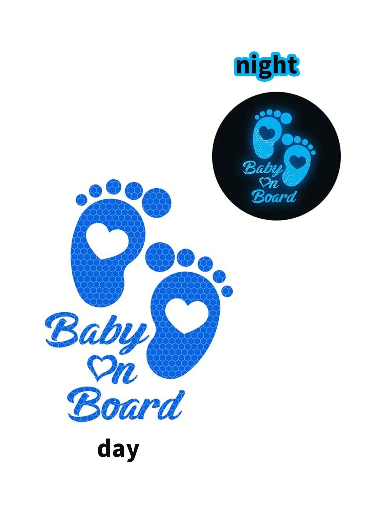 1pc Car Reflective Baby Decal- Waterproof Vinyl Cartoon Footprint Warning Sticker For Bumpers And Windows- High Visibility Nighttime Reflective Adhesive Sign For Vehicle, Foot/Round Mom & Baby Desig