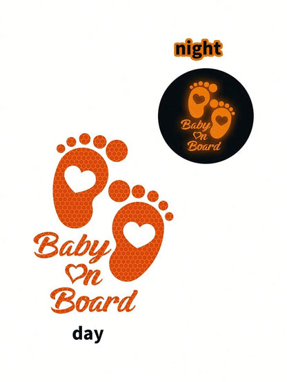 1pc Car Reflective Baby Decal- Waterproof Vinyl Cartoon Footprint Warning Sticker For Bumpers And Windows- High Visibility Nighttime Reflective Adhesive Sign For Vehicle, Foot/Round Mom & Baby Desig