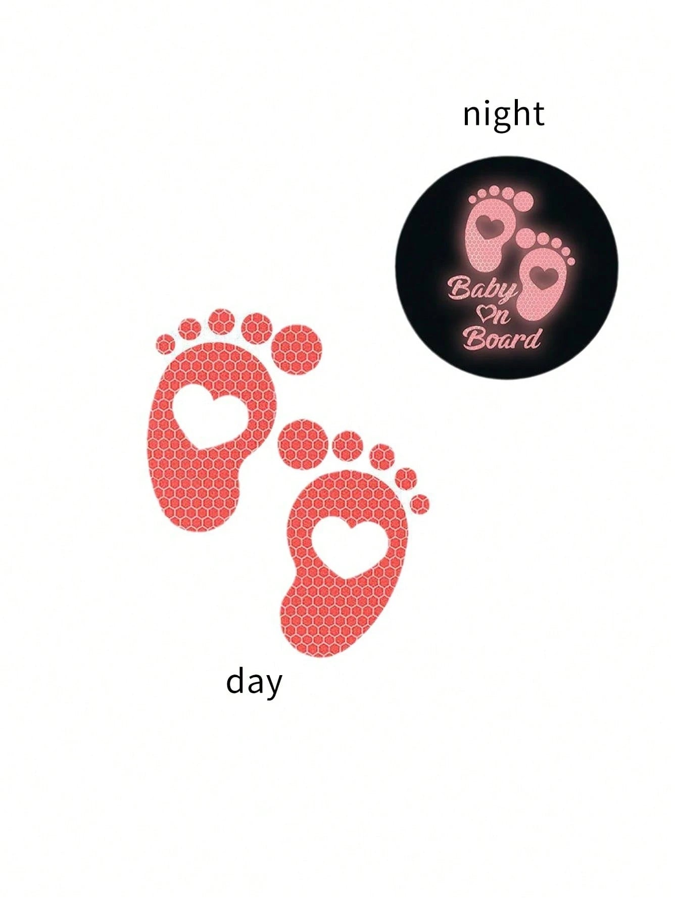 1pc Car Reflective Baby Decal- Waterproof Vinyl Cartoon Footprint Warning Sticker For Bumpers And Windows- High Visibility Nighttime Reflective Adhesive Sign For Vehicle, Foot/Round Mom & Baby Desig