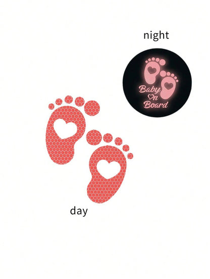 1pc Car Reflective Baby Decal- Waterproof Vinyl Cartoon Footprint Warning Sticker For Bumpers And Windows- High Visibility Nighttime Reflective Adhesive Sign For Vehicle, Foot/Round Mom & Baby Desig