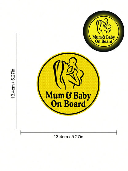 1pc Car Reflective Baby Decal- Waterproof Vinyl Cartoon Footprint Warning Sticker For Bumpers And Windows- High Visibility Nighttime Reflective Adhesive Sign For Vehicle, Foot/Round Mom & Baby Desig