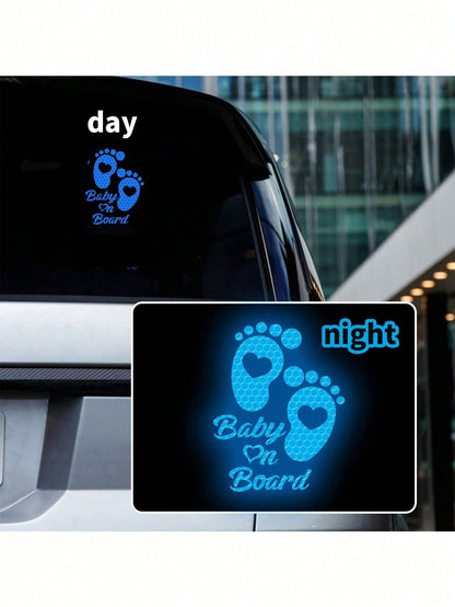 1pc Car Reflective Baby Decal- Waterproof Vinyl Cartoon Footprint Warning Sticker For Bumpers And Windows- High Visibility Nighttime Reflective Adhesive Sign For Vehicle, Foot/Round Mom & Baby Desig