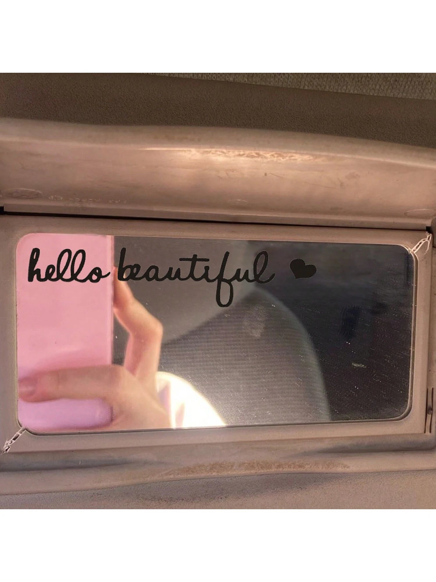 1pc Car Sticker Hello Beautiful Car Vanity Mirror Rearview Mirror Decorative Reflective Sticker
