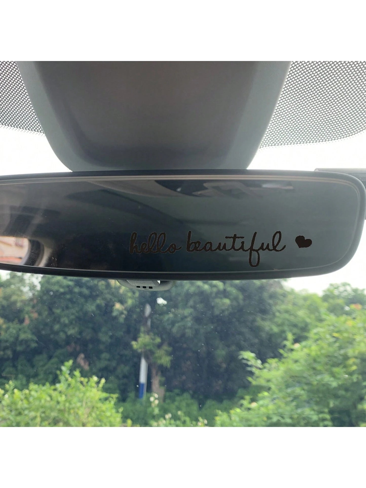 1pc Car Sticker Hello Beautiful Car Vanity Mirror Rearview Mirror Decorative Reflective Sticker