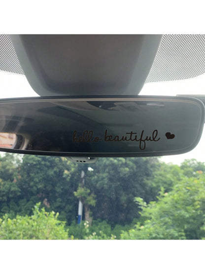 1pc Car Sticker Hello Beautiful Car Vanity Mirror Rearview Mirror Decorative Reflective Sticker