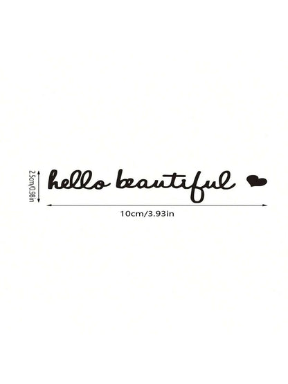 1pc Car Sticker Hello Beautiful Car Vanity Mirror Rearview Mirror Decorative Reflective Sticker