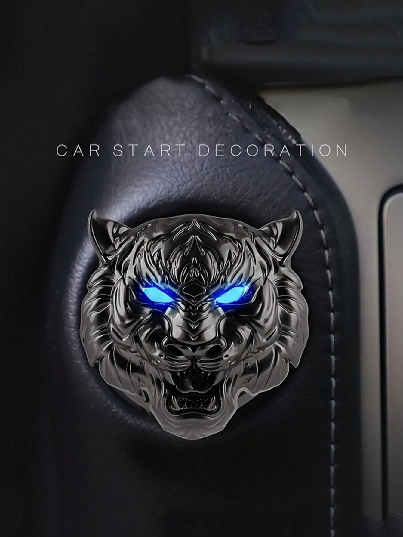 1pc Car Tiger Head One-Touch Start Protection Cover Interior Decoration Sticker Ignition Ring Switch Button Flip Cover Decoration Sticker Modification