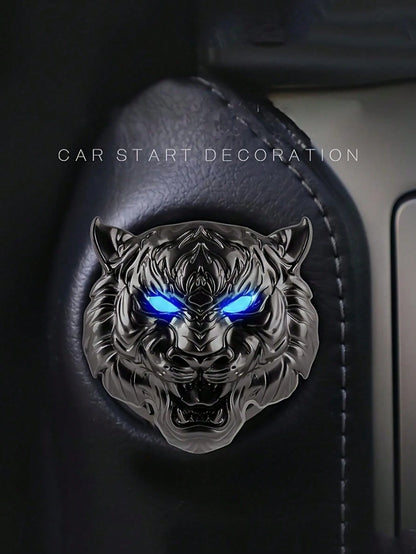 1pc Car Tiger Head One-Touch Start Protection Cover Interior Decoration Sticker Ignition Ring Switch Button Flip Cover Decoration Sticker Modification