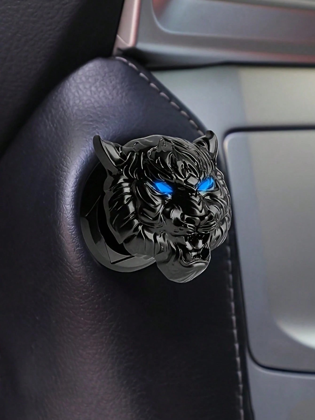 1pc Car Tiger Head One-Touch Start Protection Cover Interior Decoration Sticker Ignition Ring Switch Button Flip Cover Decoration Sticker Modification