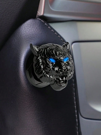 1pc Car Tiger Head One-Touch Start Protection Cover Interior Decoration Sticker Ignition Ring Switch Button Flip Cover Decoration Sticker Modification