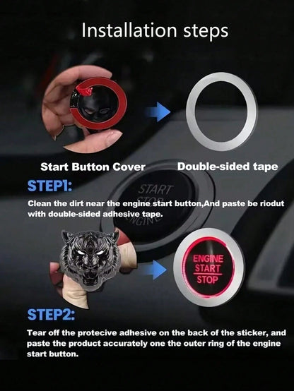 1pc Car Tiger Head One-Touch Start Protection Cover Interior Decoration Sticker Ignition Ring Switch Button Flip Cover Decoration Sticker Modification