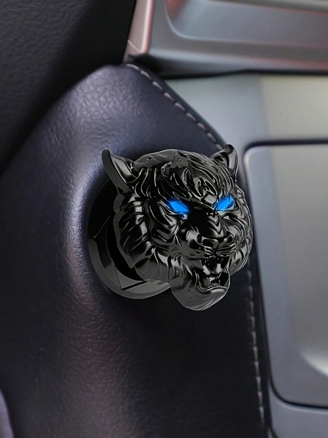 1pc Car Tiger Head One-Touch Start Protection Cover Interior Decoration Sticker Ignition Ring Switch Button Flip Cover Decoration Sticker Modification