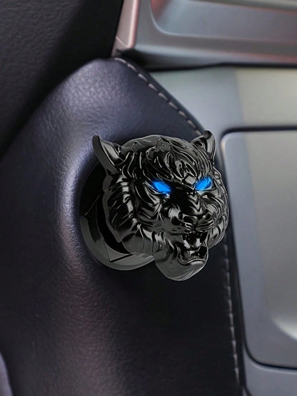 1pc Car Tiger Head One-Touch Start Protection Cover Interior Decoration Sticker Ignition Ring Switch Button Flip Cover Decoration Sticker Modification