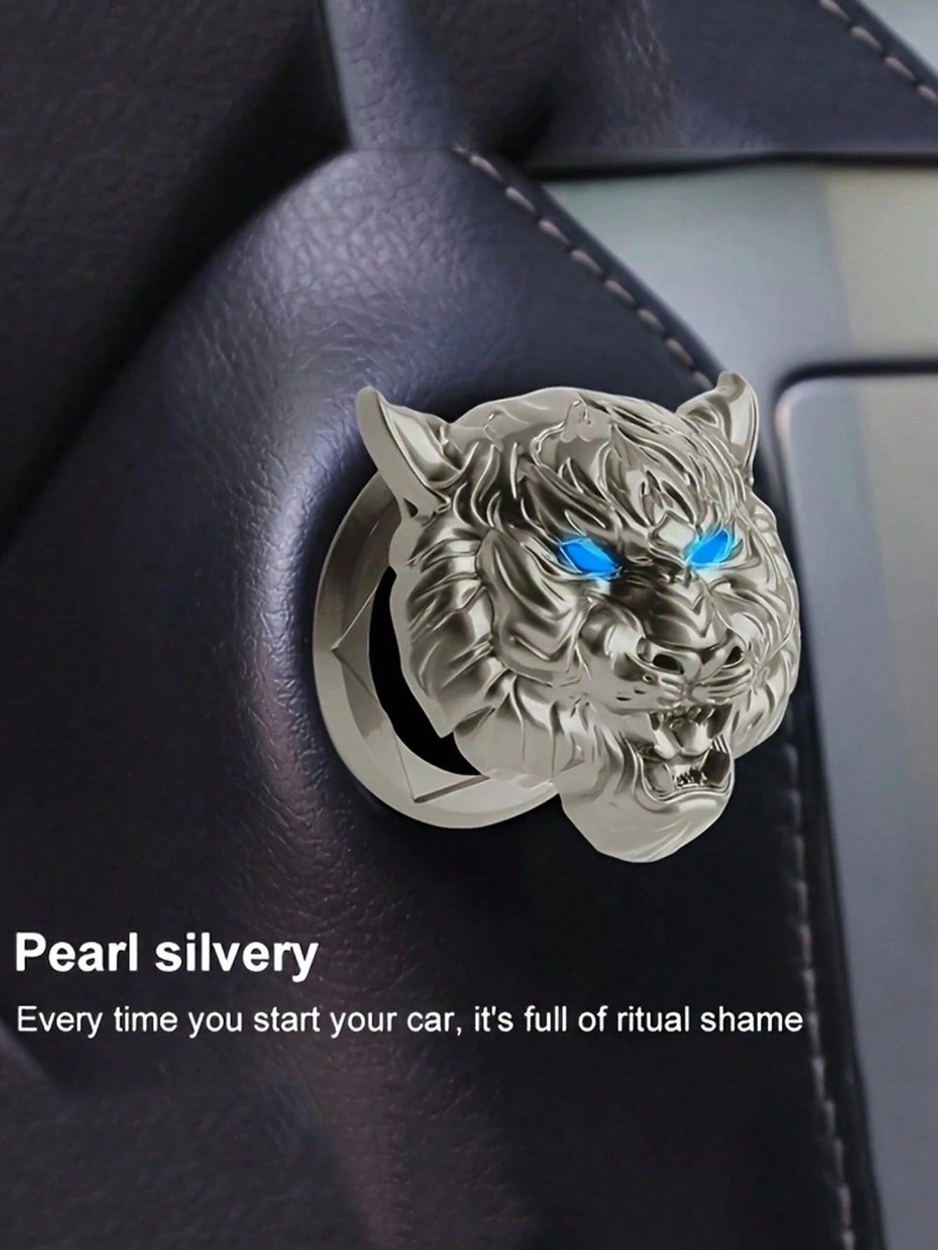 1pc Car Tiger Head One-Touch Start Protection Cover Interior Decoration Sticker Ignition Ring Switch Button Flip Cover Decoration Sticker Modification