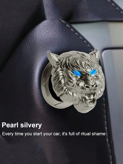 1pc Car Tiger Head One-Touch Start Protection Cover Interior Decoration Sticker Ignition Ring Switch Button Flip Cover Decoration Sticker Modification