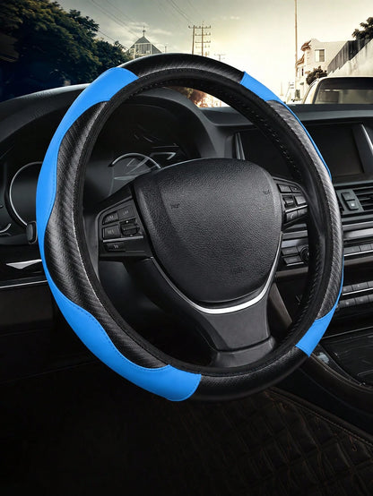 1pc Carbon Fiber Leather Comfortable Car Steering Wheel Cover Without Inner Ring, Car Decor, Suitable For 14.5-15 Inch Steering Wheel, Car Interior Accessory, Unisex, All Seasons