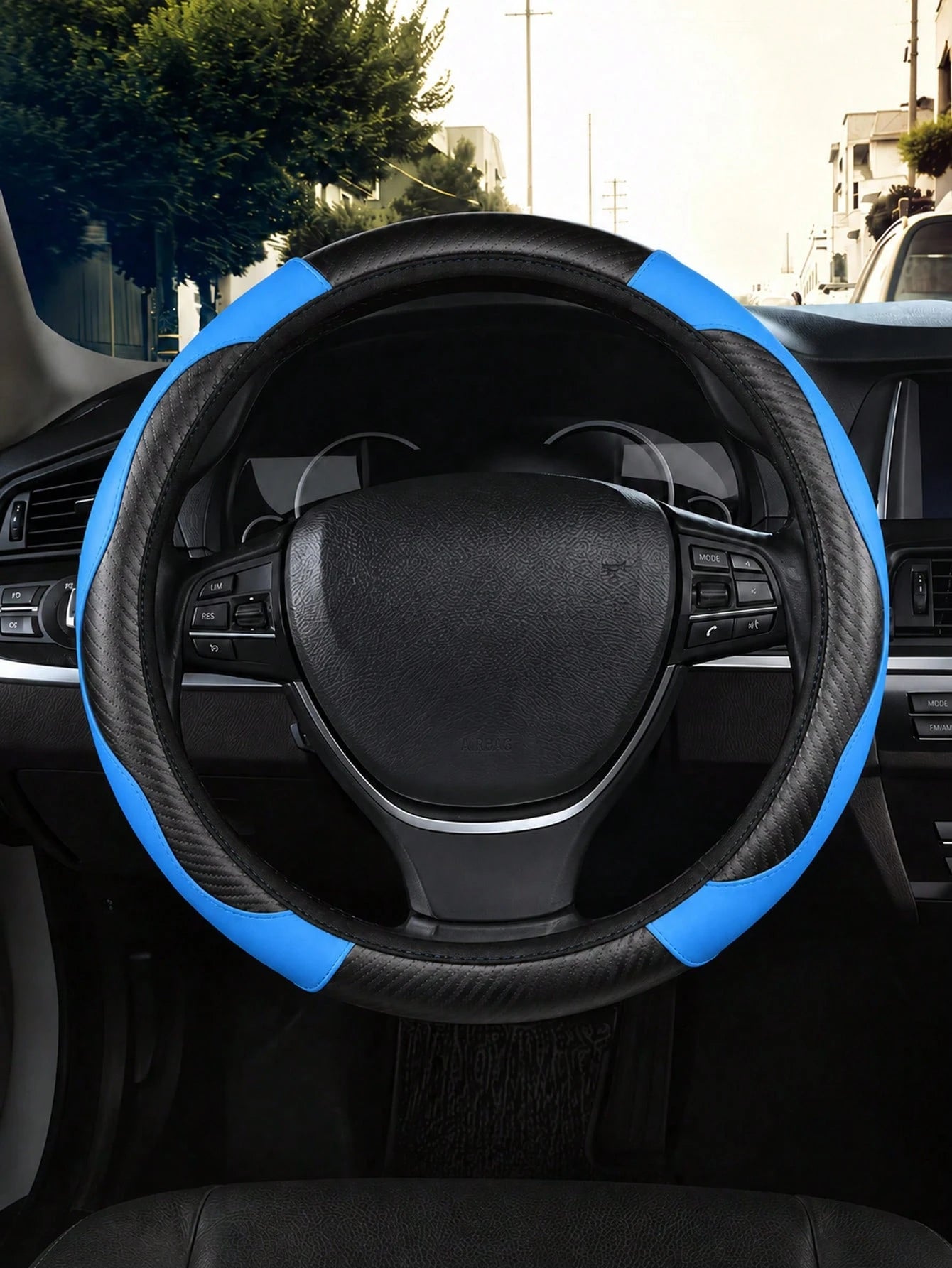 1pc Carbon Fiber Leather Comfortable Car Steering Wheel Cover Without Inner Ring, Car Decor, Suitable For 14.5-15 Inch Steering Wheel, Car Interior Accessory, Unisex, All Seasons