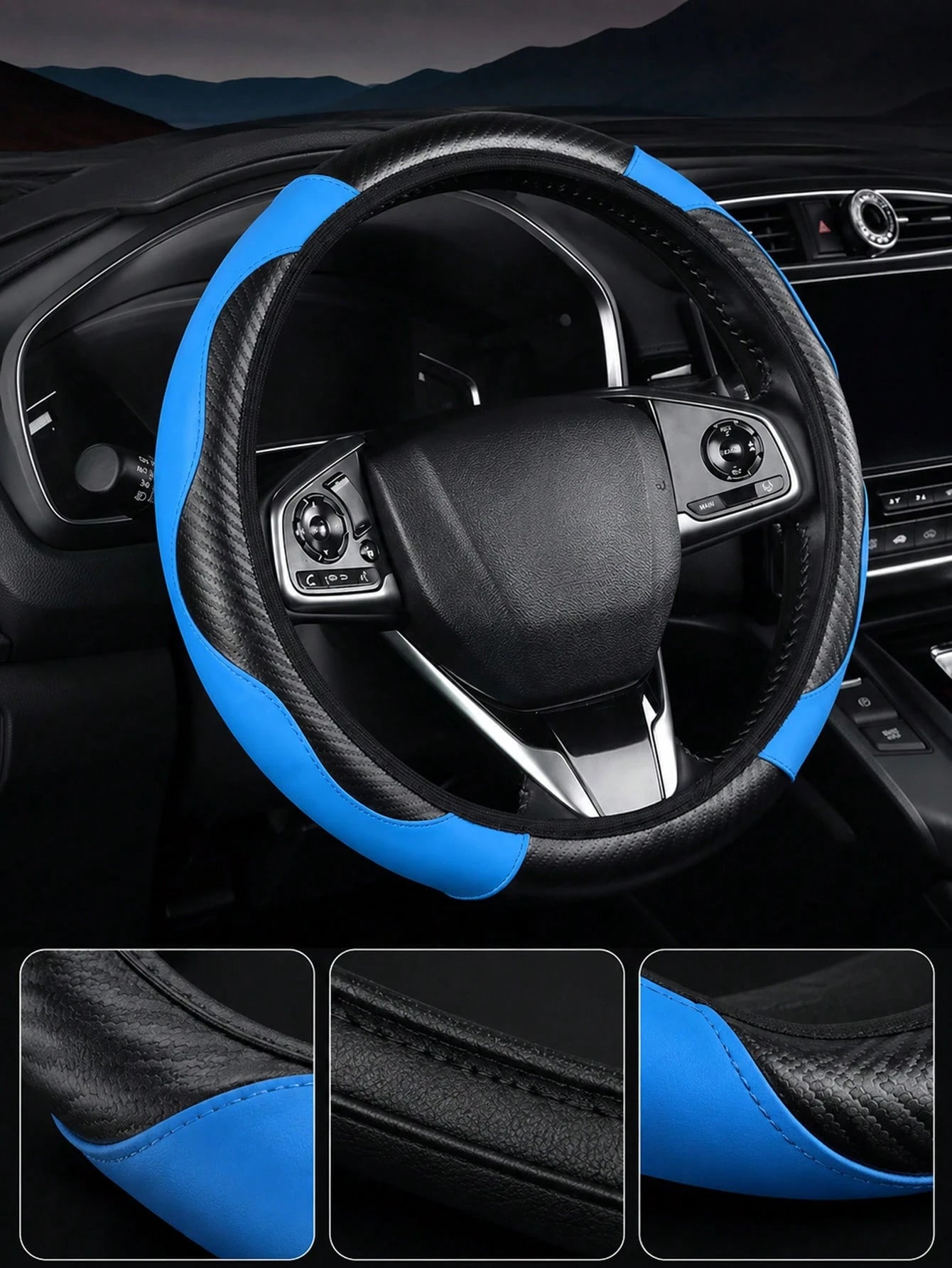 1pc Carbon Fiber Leather Comfortable Car Steering Wheel Cover Without Inner Ring, Car Decor, Suitable For 14.5-15 Inch Steering Wheel, Car Interior Accessory, Unisex, All Seasons