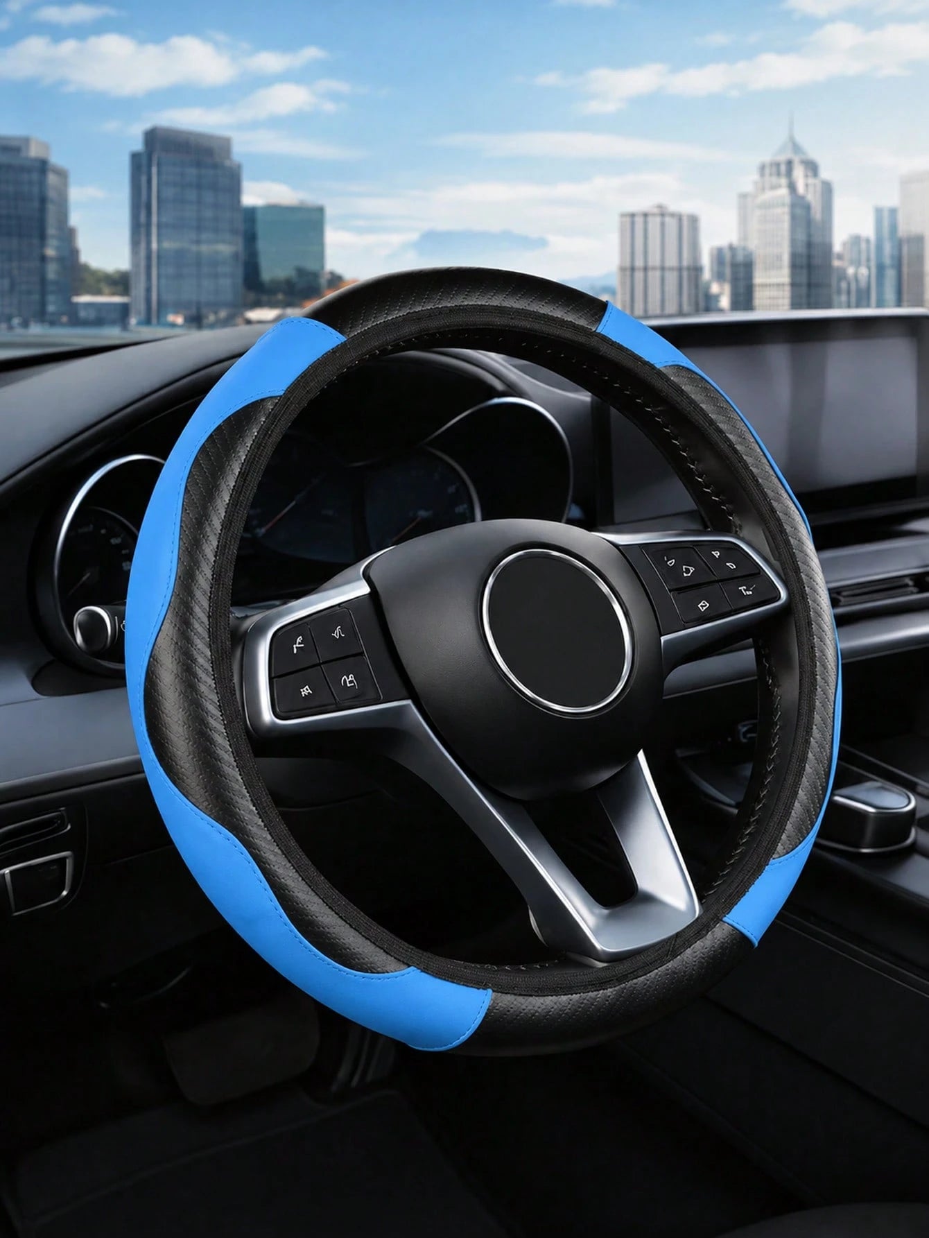 1pc Carbon Fiber Leather Comfortable Car Steering Wheel Cover Without Inner Ring, Car Decor, Suitable For 14.5-15 Inch Steering Wheel, Car Interior Accessory, Unisex, All Seasons
