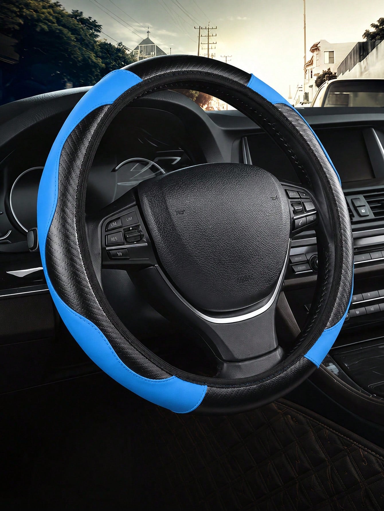 1pc Carbon Fiber Leather Comfortable Car Steering Wheel Cover Without Inner Ring, Car Decor, Suitable For 14.5-15 Inch Steering Wheel, Car Interior Accessory, Unisex, All Seasons