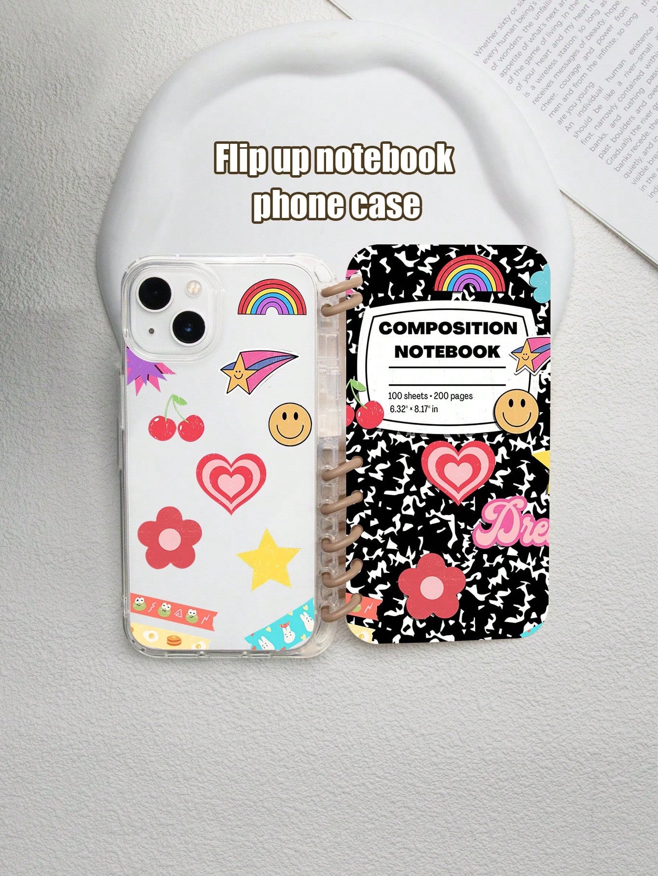 1pc Cartoon Graffiti Sticker Pattern Flip Cover Notebook Phone Case Compatible With Apple 16/16PRO/16PLUS/16PROMAX/11/11pro/11promax/12/12pro/12promax/13/13pro/13promax/14/14plus/14pro/14promax/15/15p
