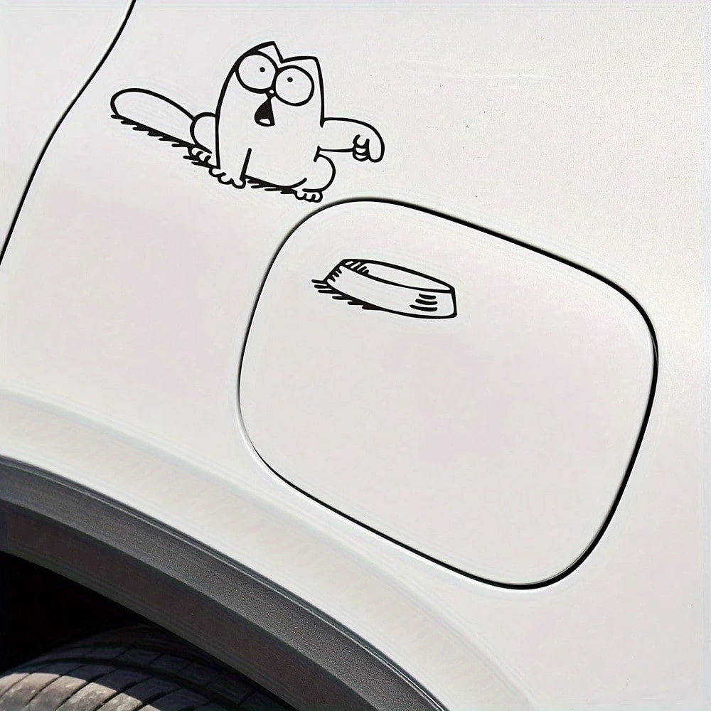 1pc Charming And Funny Cartoon Cat Oil Tank Cap Sticker- Waterproof And Easy To Apply Vinyl Car Decal, Suitable For Outdoor Use
